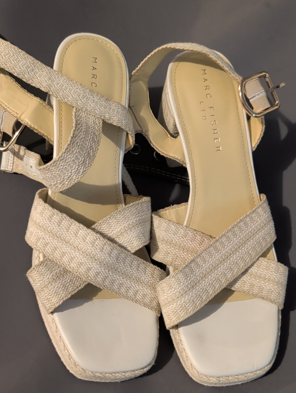 Marc Fisher Neutral Beige Crisscross Woven Strap Sandals